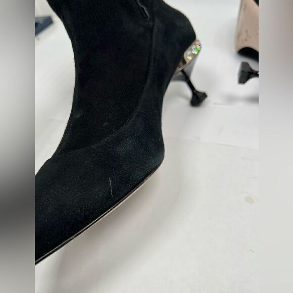 Miu Miu Women's Black Suede Kitten Heel Rhine Stone Sock Boots Size 40 US 10 - Picture 12 of 14